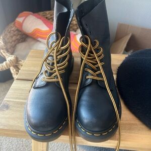 Black Leather Boots with Yellow Laces